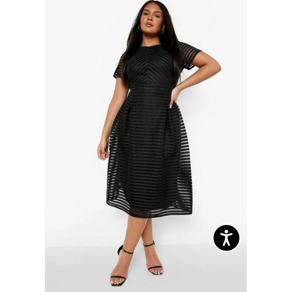 Boohoo Full Skirted Prom Midi Dress Women's 24 Black NWT Plus Boutique Lined Net - Picture 1 of 14